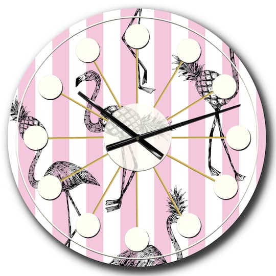 Designart 'Flamingo On Pink Mid-Century Modern Wall Clock